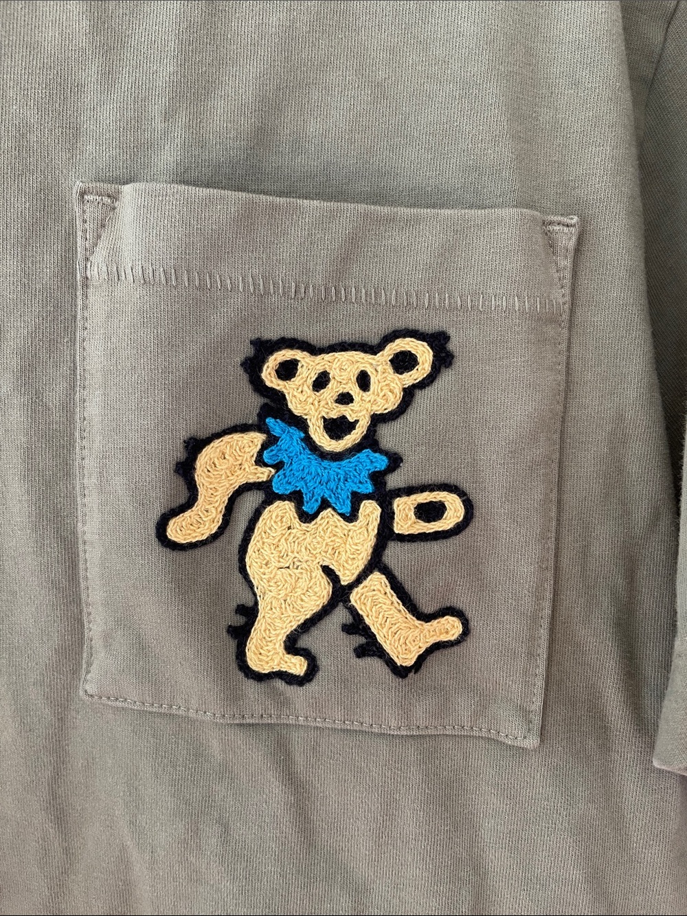 Huckberry Grateful Dead Men's Olive Green Pocket Tee with Dancing Bear - Picture 3 of 4